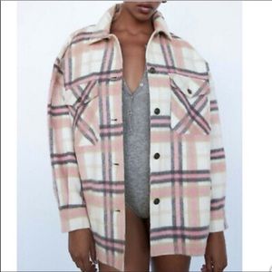 Zara Wool blend pink plaid overshirt shacket: S